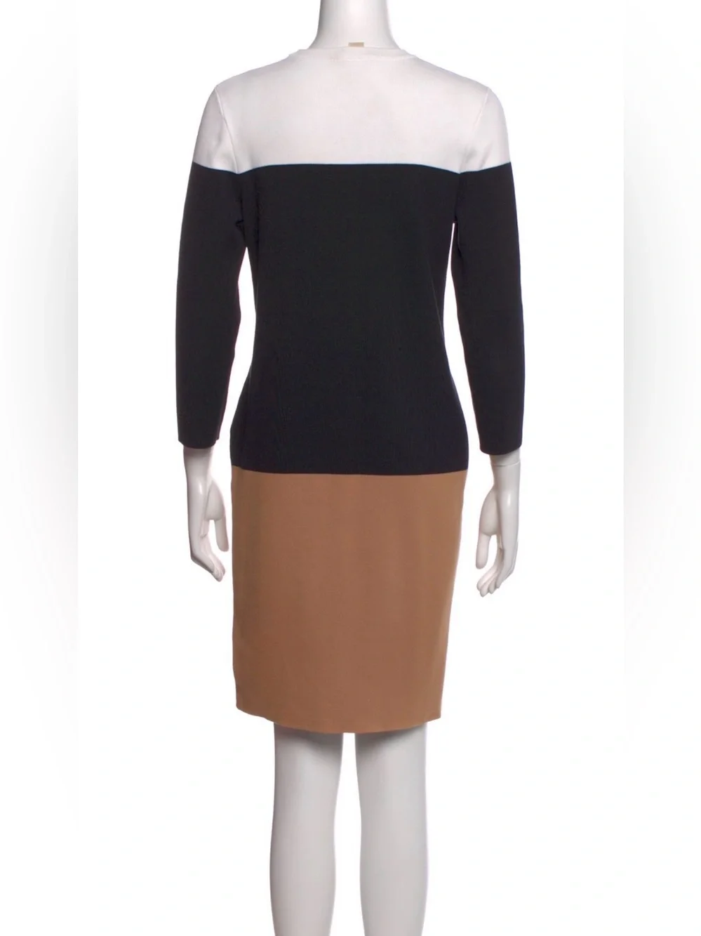 Michael Kors Long Sleeve Colorblock Sheath Dress in White, Black & Brown